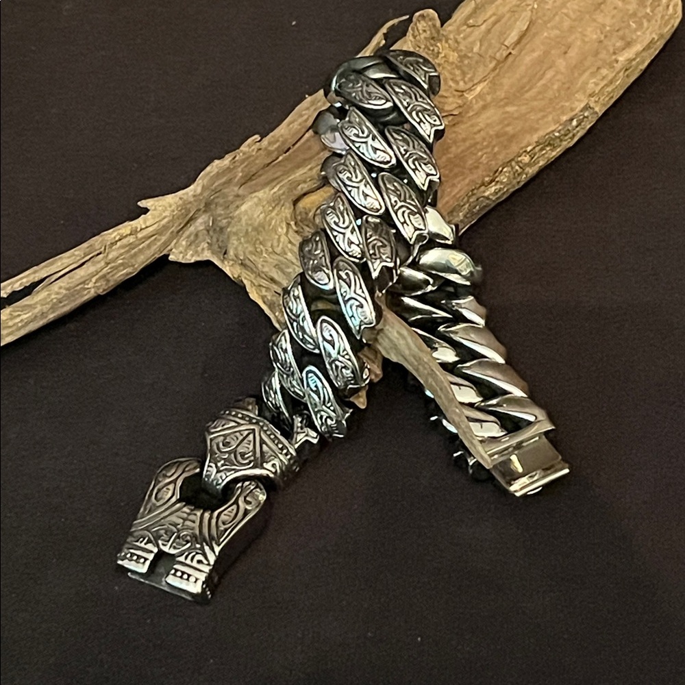 Stainless Steel 316L Chunk Heavy Tribal Tattoo Style Bracelet Size 8” Unisex